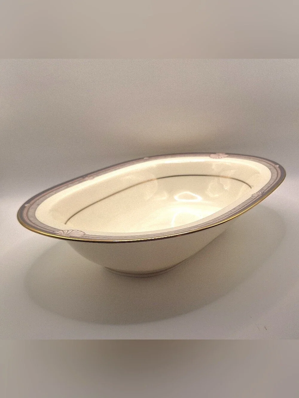 Noritake Japanese Bone China #9748 Cream Gold & Gray Trim Oval Serving Platter